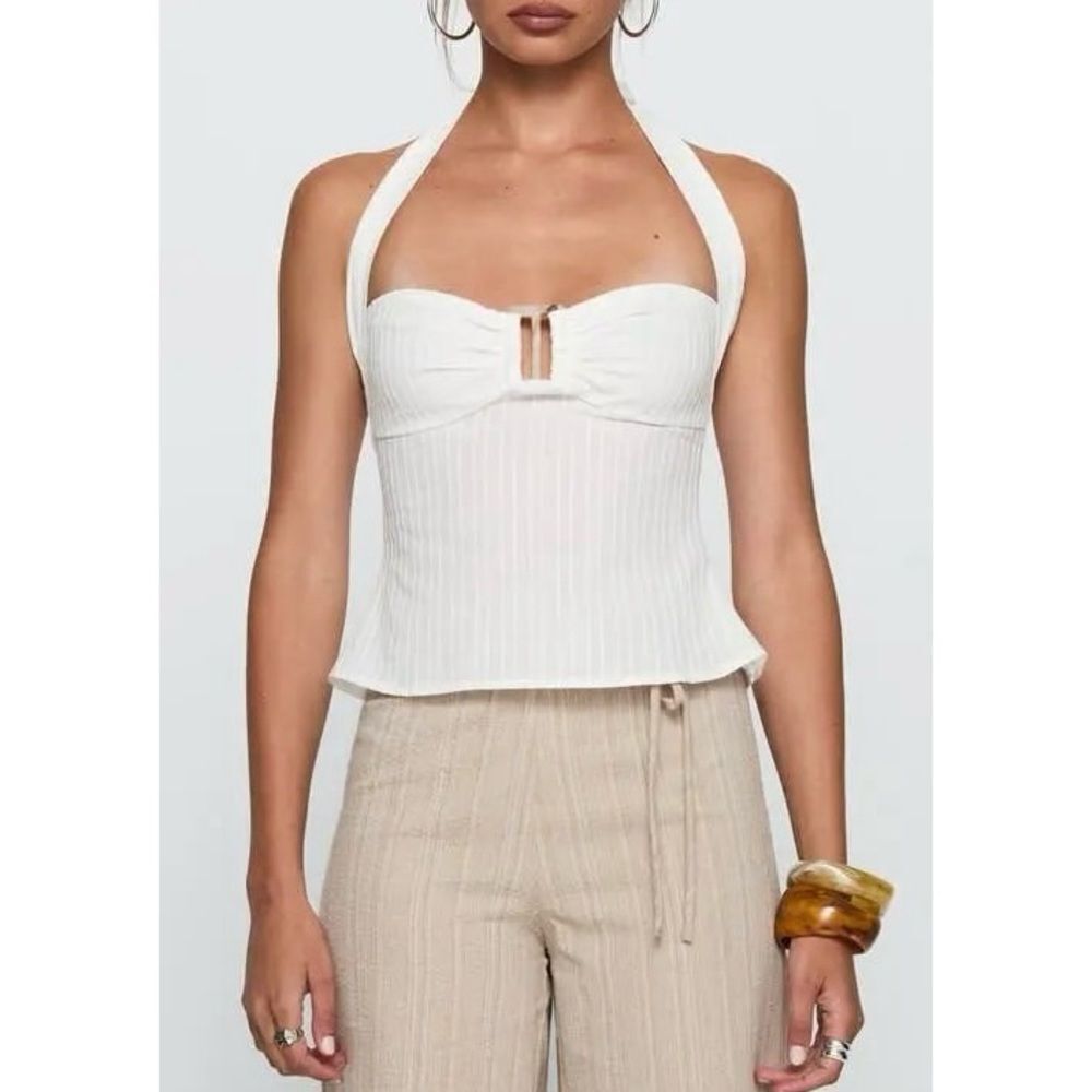 PRINCESS POLLY Isabetta Cotton Halter Top in White